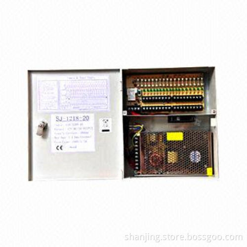 Universal 18-channel CCTV Power Supply with 240W, 12V, 20A, Internal Power Switch for Output